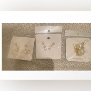 3 pair new pearl and gold earrings
